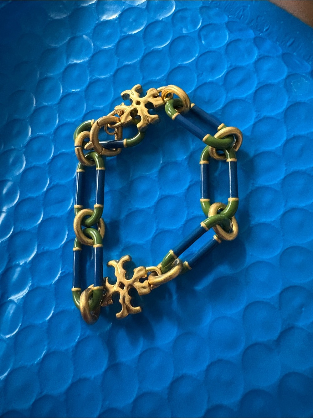 Tory Burch Gold-Tone Blue & Green Link Bracelet